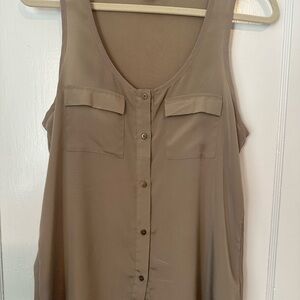 Tan Sleeveless Button-Up Blouse